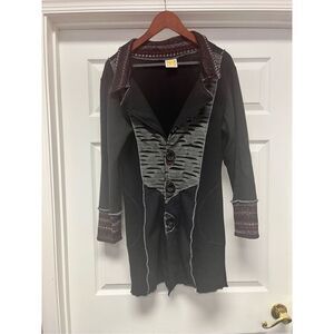Hand Jive Art To Wear Black Mixed Media Cardigan Sweater sz M Handmade Lagenlook